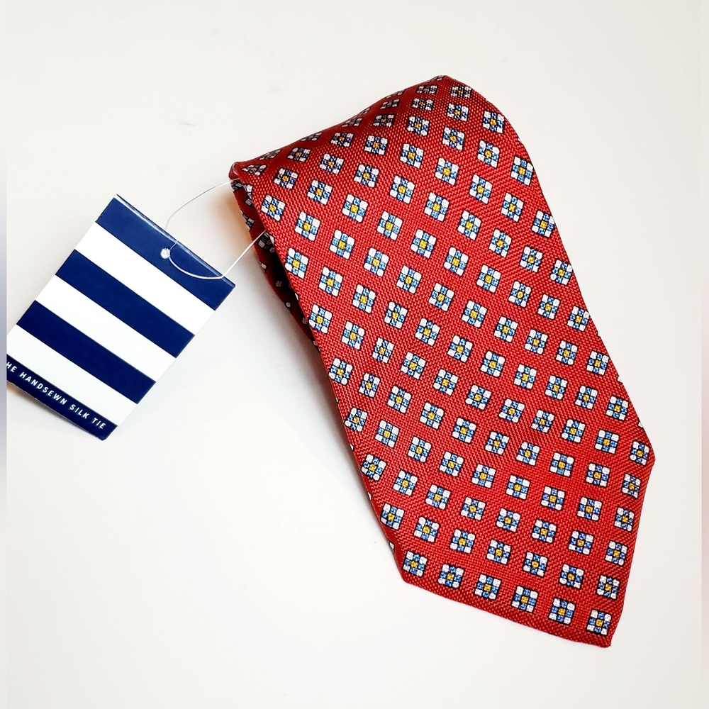 Lands' End Men's Red Silk Necktie Handsewn In The USA